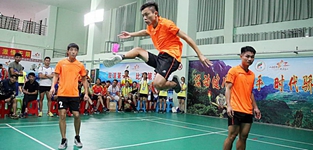 海南省少數民族傳統體育運動會毽球比賽現場