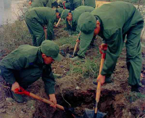 1994年7月，海南軍區部隊在參加萬綠園建設勞動。