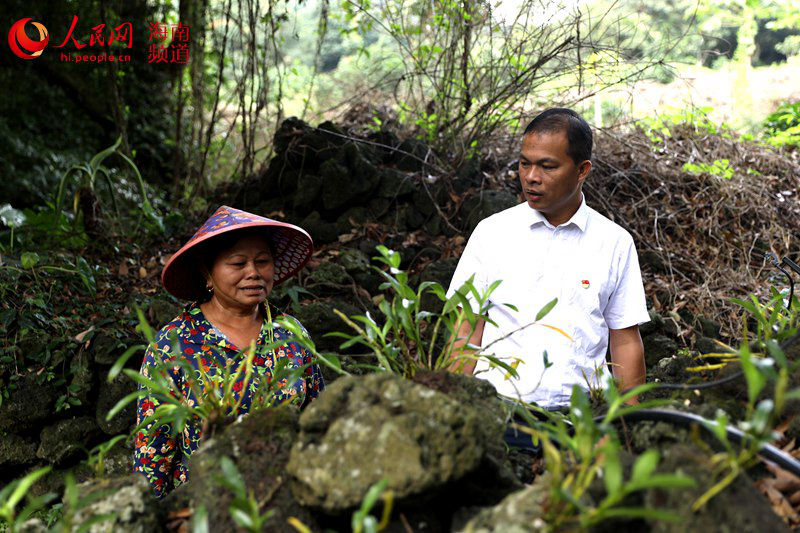 王光浩在石斛基地與村民交流。