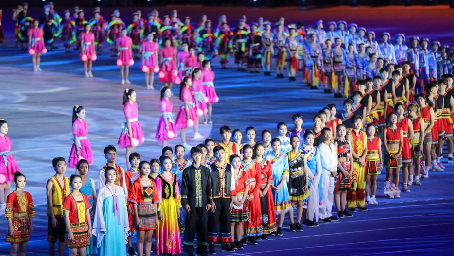 海南省第七屆少數民族傳統體育運動會開幕式現場充滿“民族風”