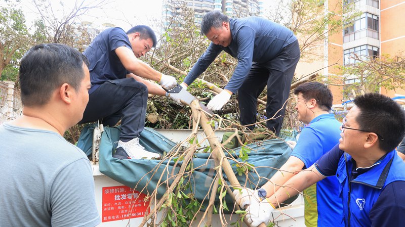 海南省自然资源和规划厅动员党员干部参与灾后恢复。海南省自然资源和规划厅供图