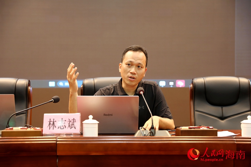 海口市琼山区委常委、宣传部部长林志斌作总结发言。人民网记者 符武平摄