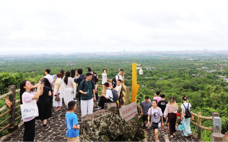 市民游客在海口火山口公園登高望遠。海口旅文局供圖