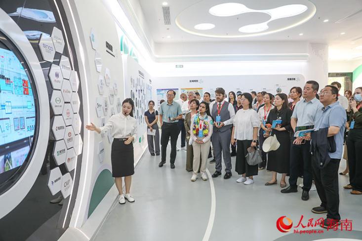 在海口藥谷規劃館，考察團成員了解園區生命健康產業發展情況。人民網記者 牛良玉攝